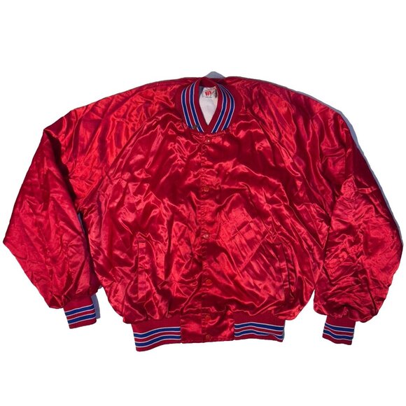 Vintage Nabisco Ritz Crackers Jukebox Red Satin Bomber Jacket Size M 3 Strikes - Picture 2 of 10